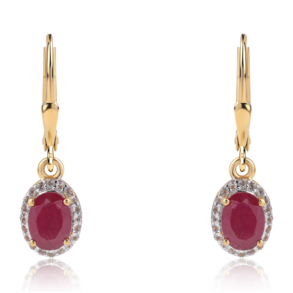 Zestaw srebrne pozłacane z tajskim rubinem i brazylijskim szmaragdem