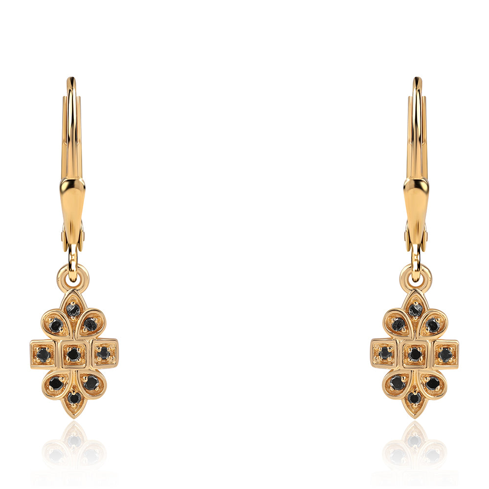 Kolczyki srebrne pozłacane z czarnym diamentem