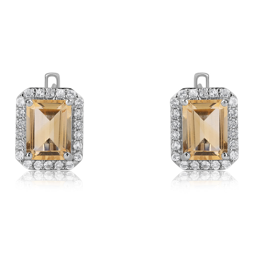 Kolczyki ze srebra próbe 925 z brazylijskim cytrynem klasy AA i białym topazem 4 
