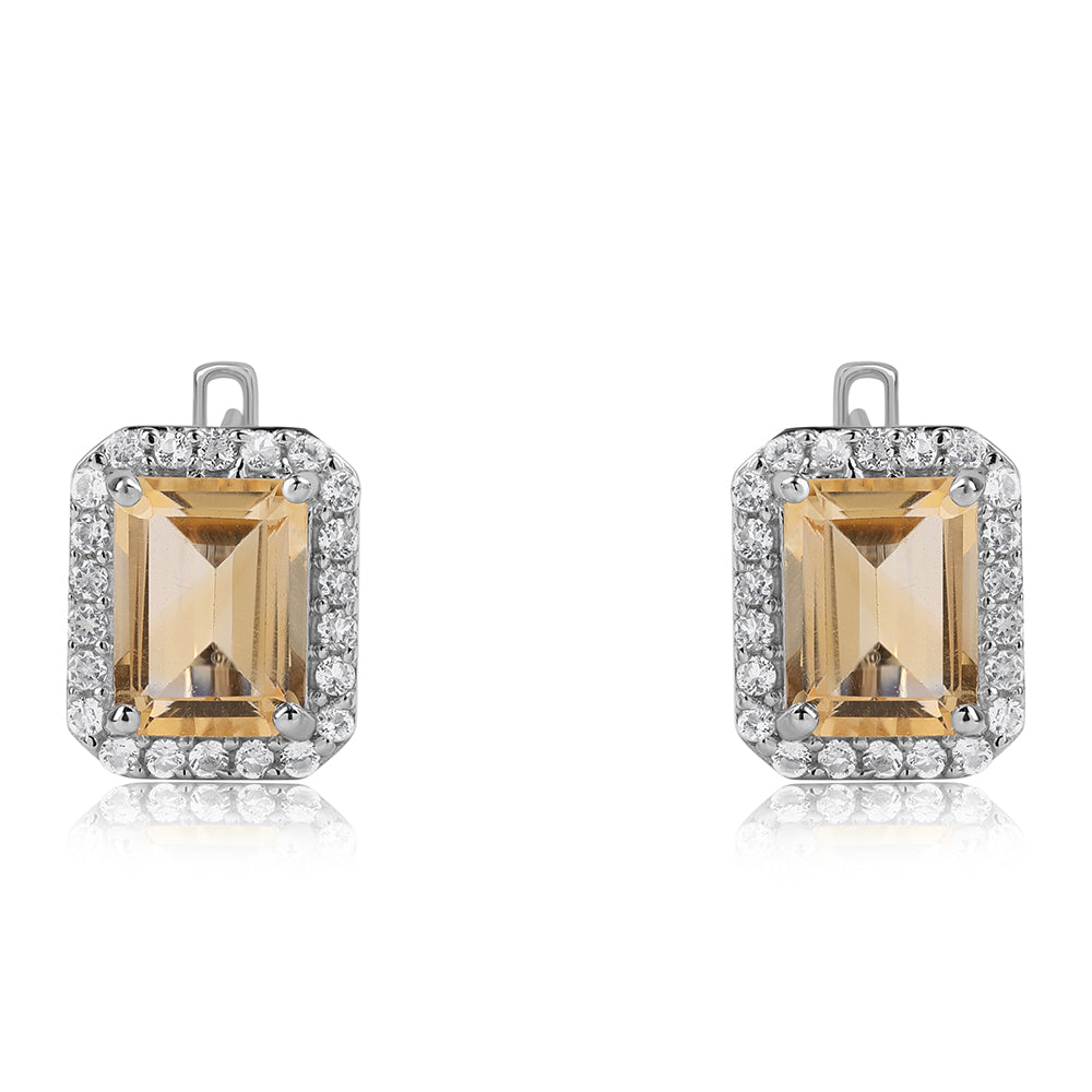 Kolczyki ze srebra próbe 925 z brazylijskim cytrynem klasy AA i białym topazem