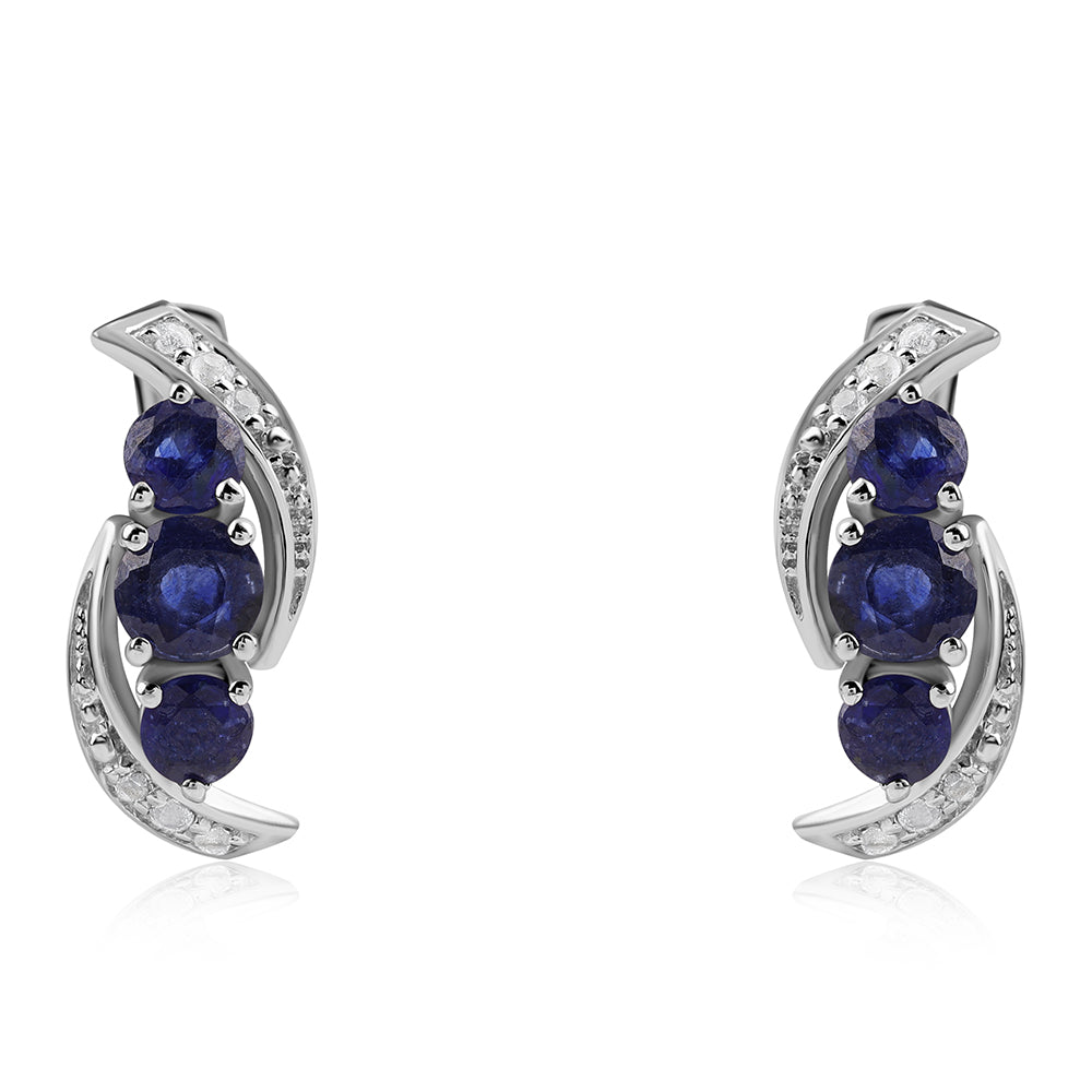 Kolczyki ze srebra próbe 925 z australijskim niebieskim szafirem i białym topazem 1 