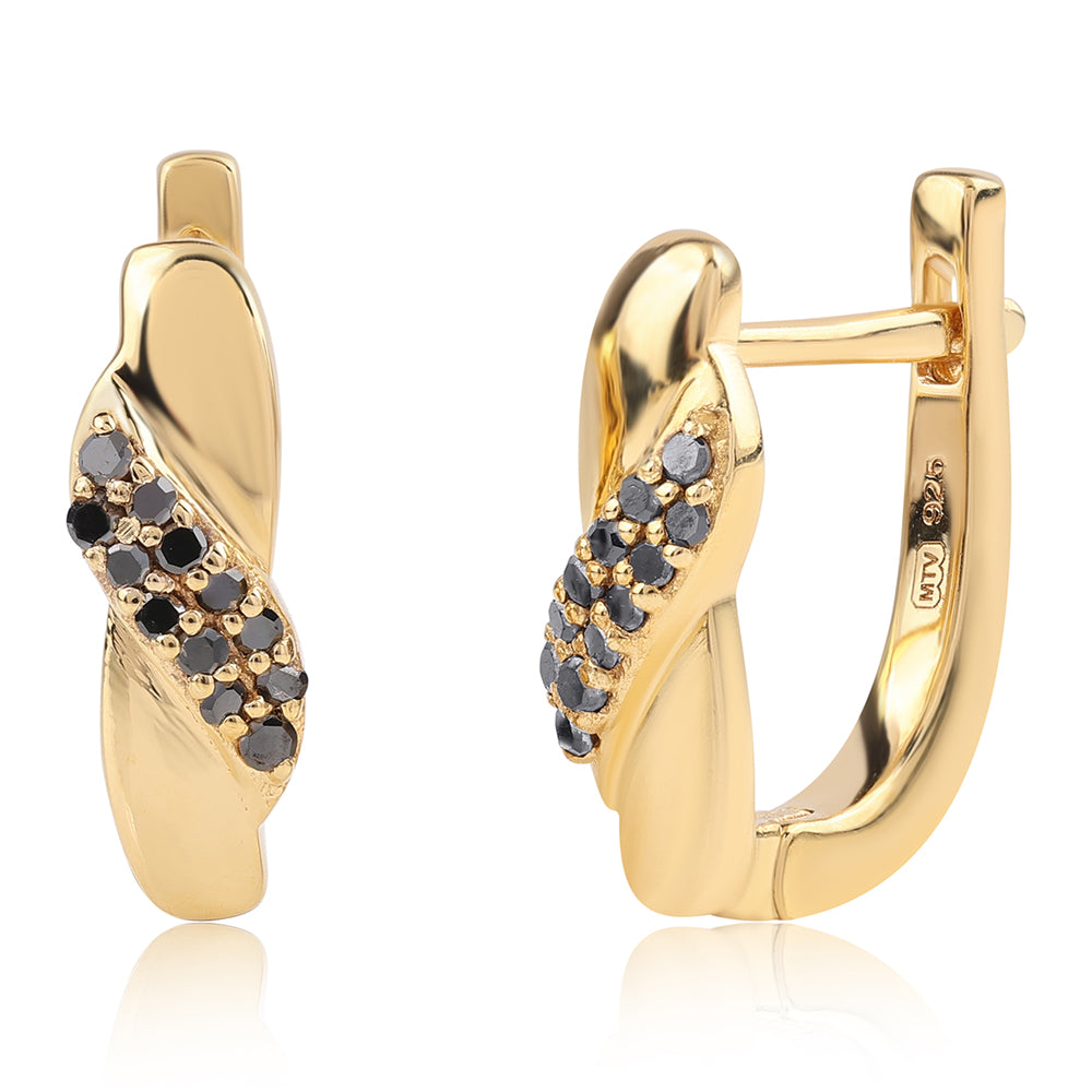 Kolczyki srebrne pozłacane z czarnym diamentem