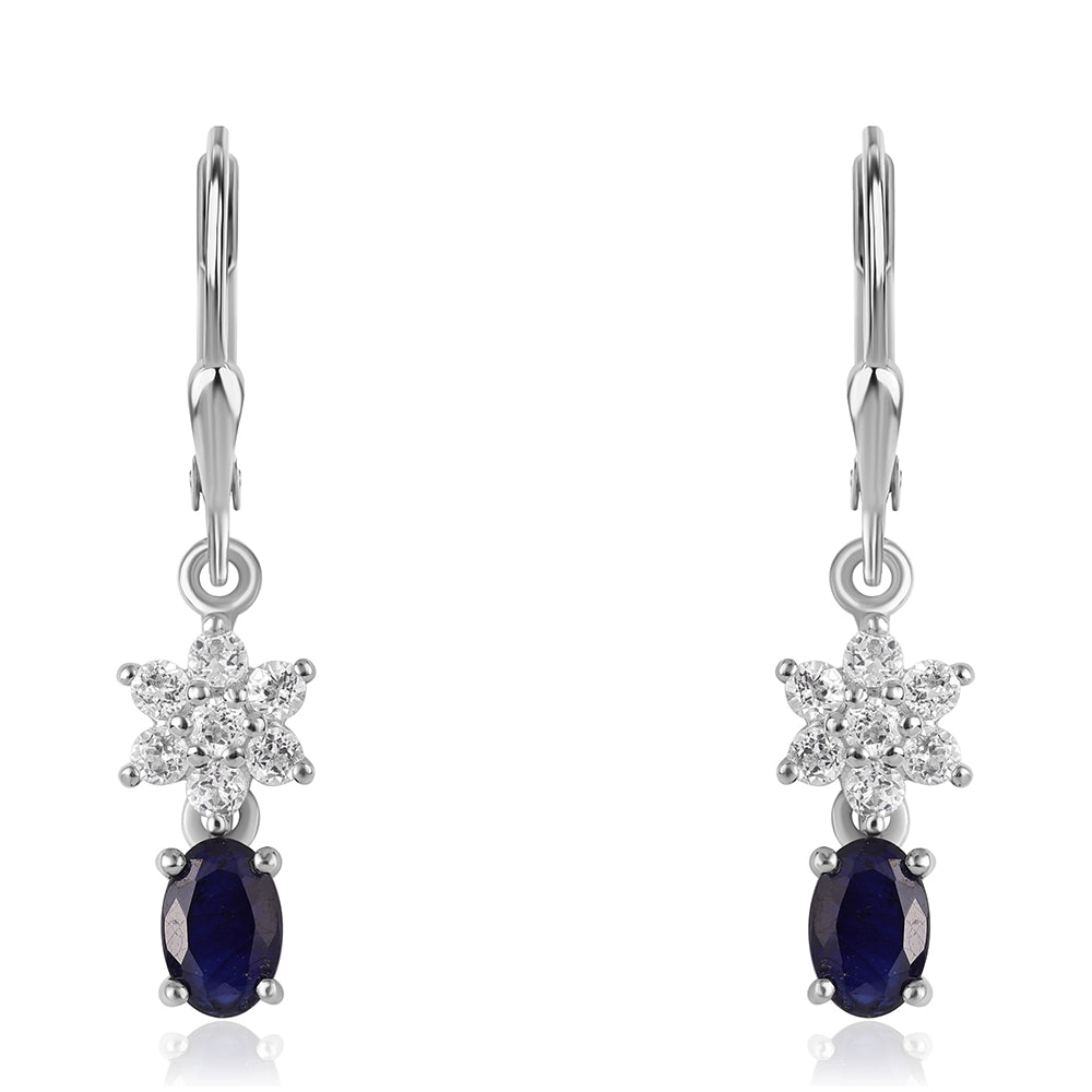 Kolczyki ze srebra próbe 925 z australijskim niebieskim szafirem i białym topazem 1 