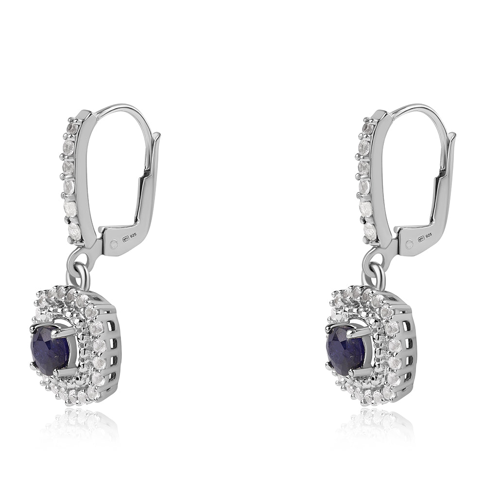 Kolczyki ze srebra próbe 925 z australijskim niebieskim szafirem i białym topazem