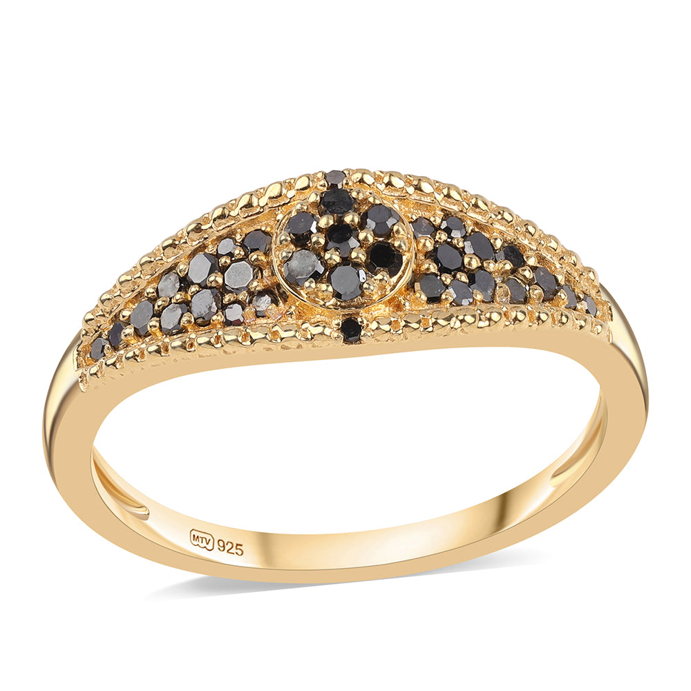 Pierścionek srebrny pozłacany z czarnym diamentem