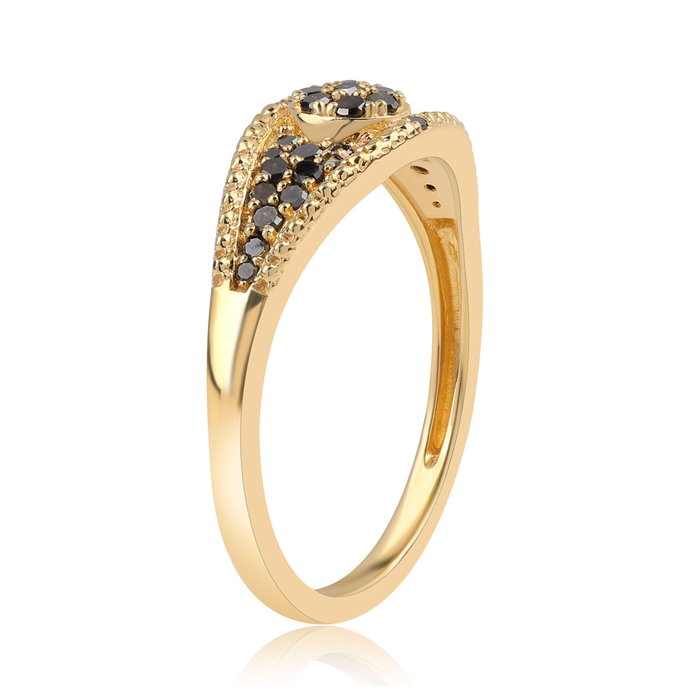 Pierścionek srebrny pozłacany z czarnym diamentem 2 
