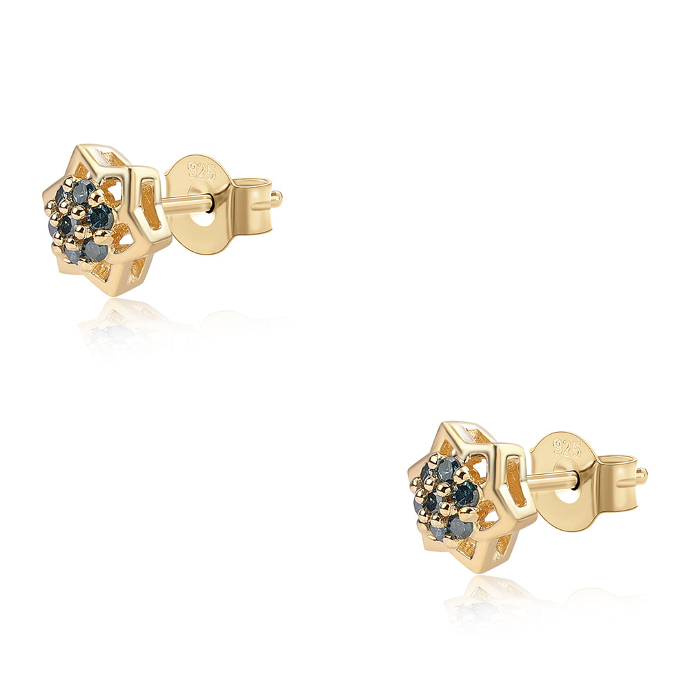 Kolczyki srebrne pozłacane z niebieskim diamentem 2 