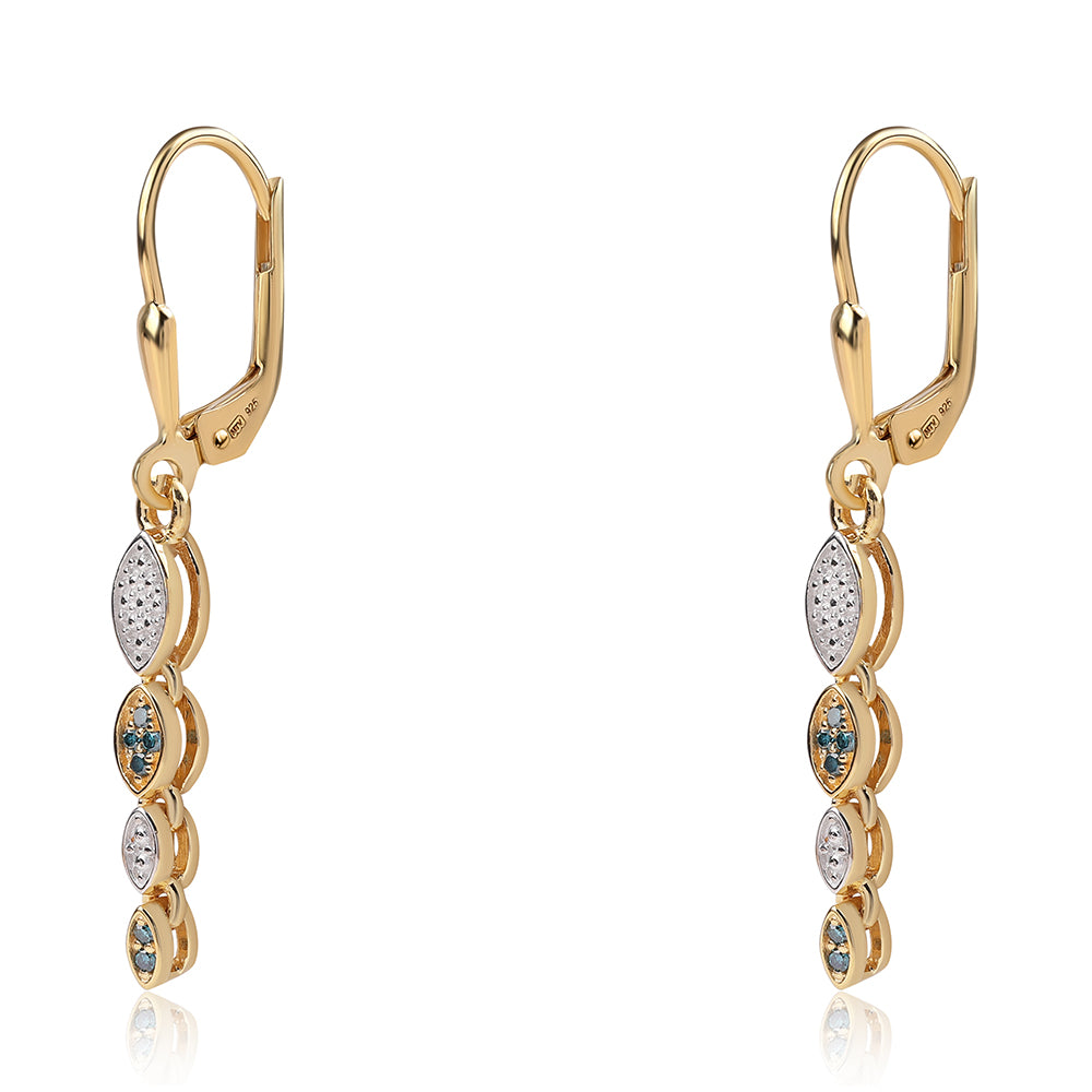 Kolczyki srebrne pozłacane z niebieskim diamentem