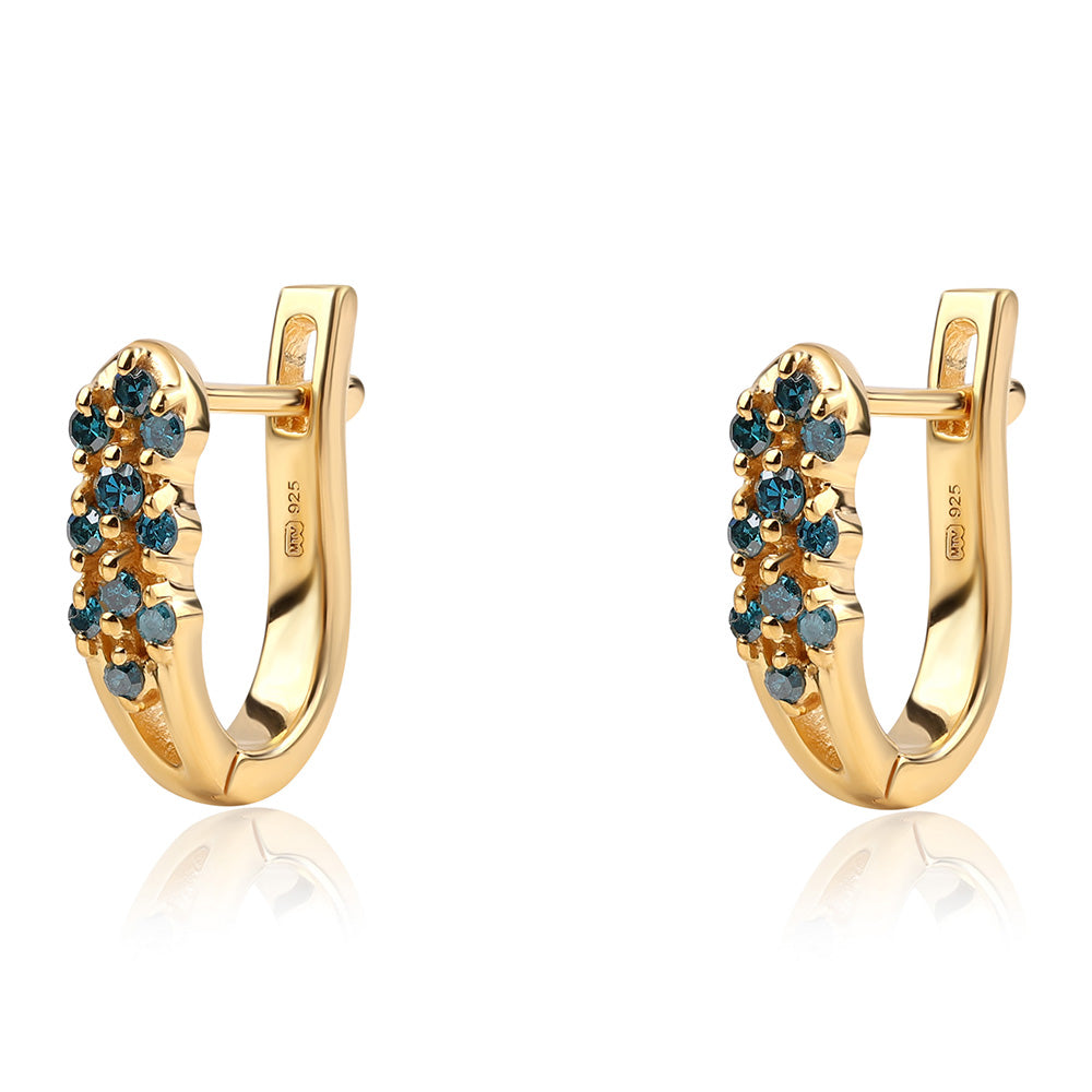 Kolczyki srebrne pozłacane z niebieskim diamentem