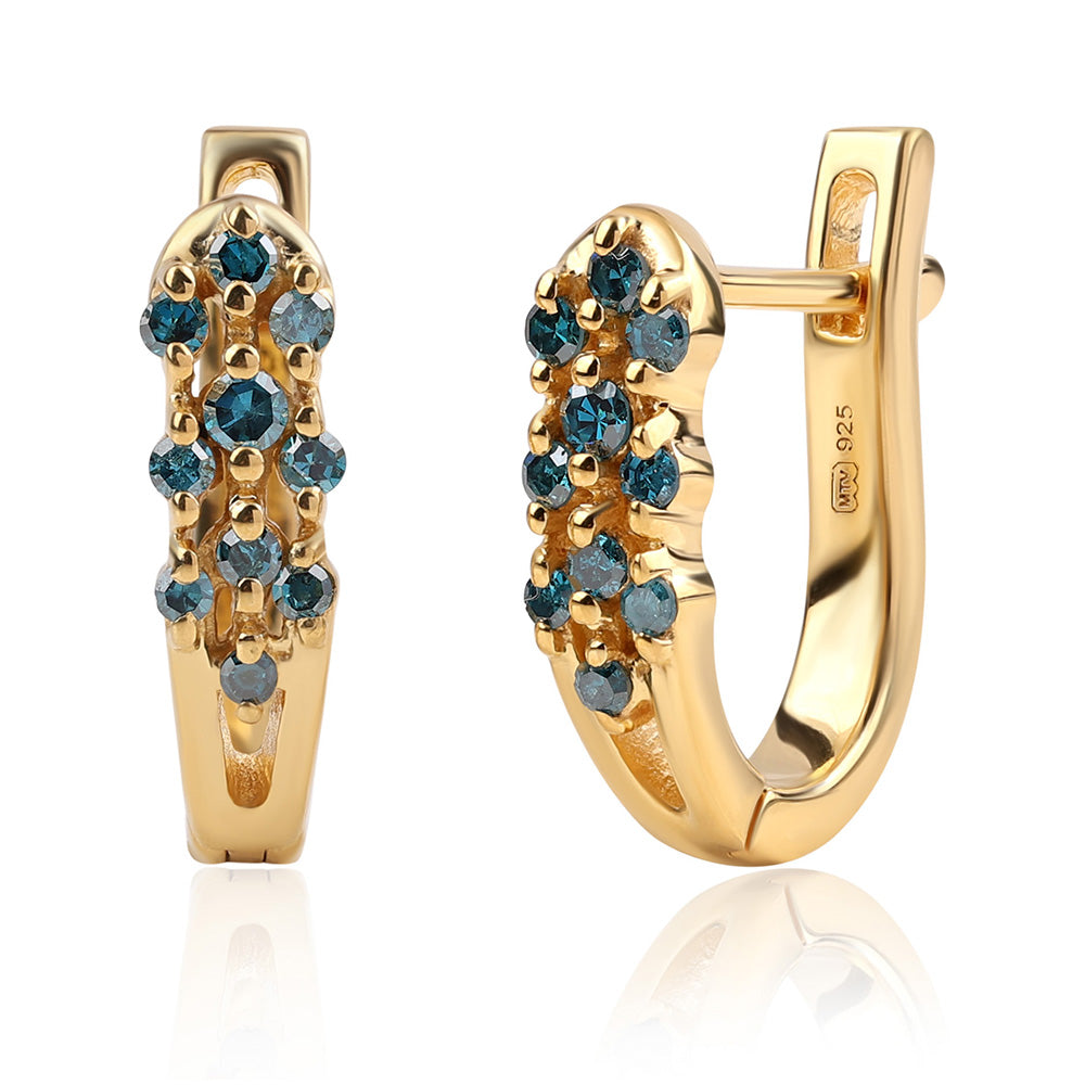 Kolczyki srebrne pozłacane z niebieskim diamentem 3 