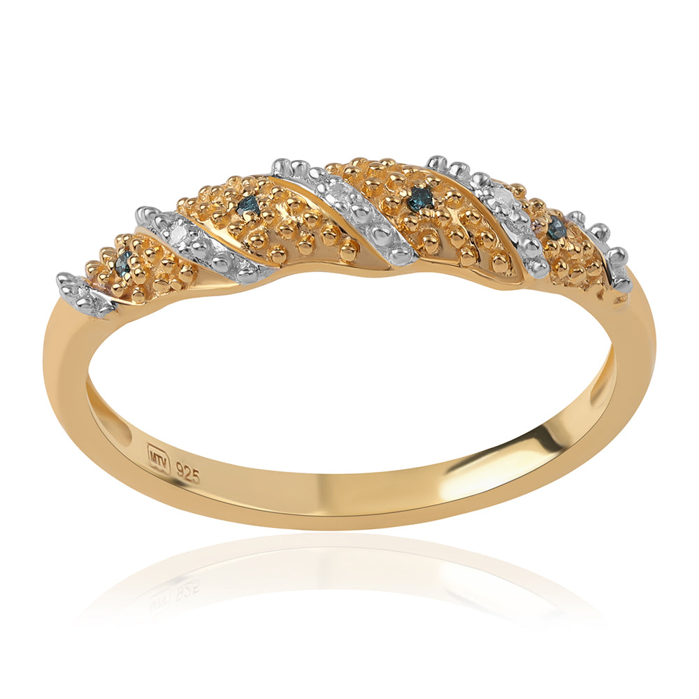 Pierścionek srebrny pozłacany z niebieskim diamentem i białym diamentem 1 