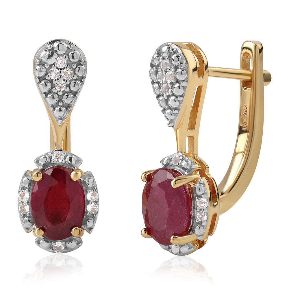 Kolczyki srebrne pozłacane z mozambickim rubinem i białym topazem 1 