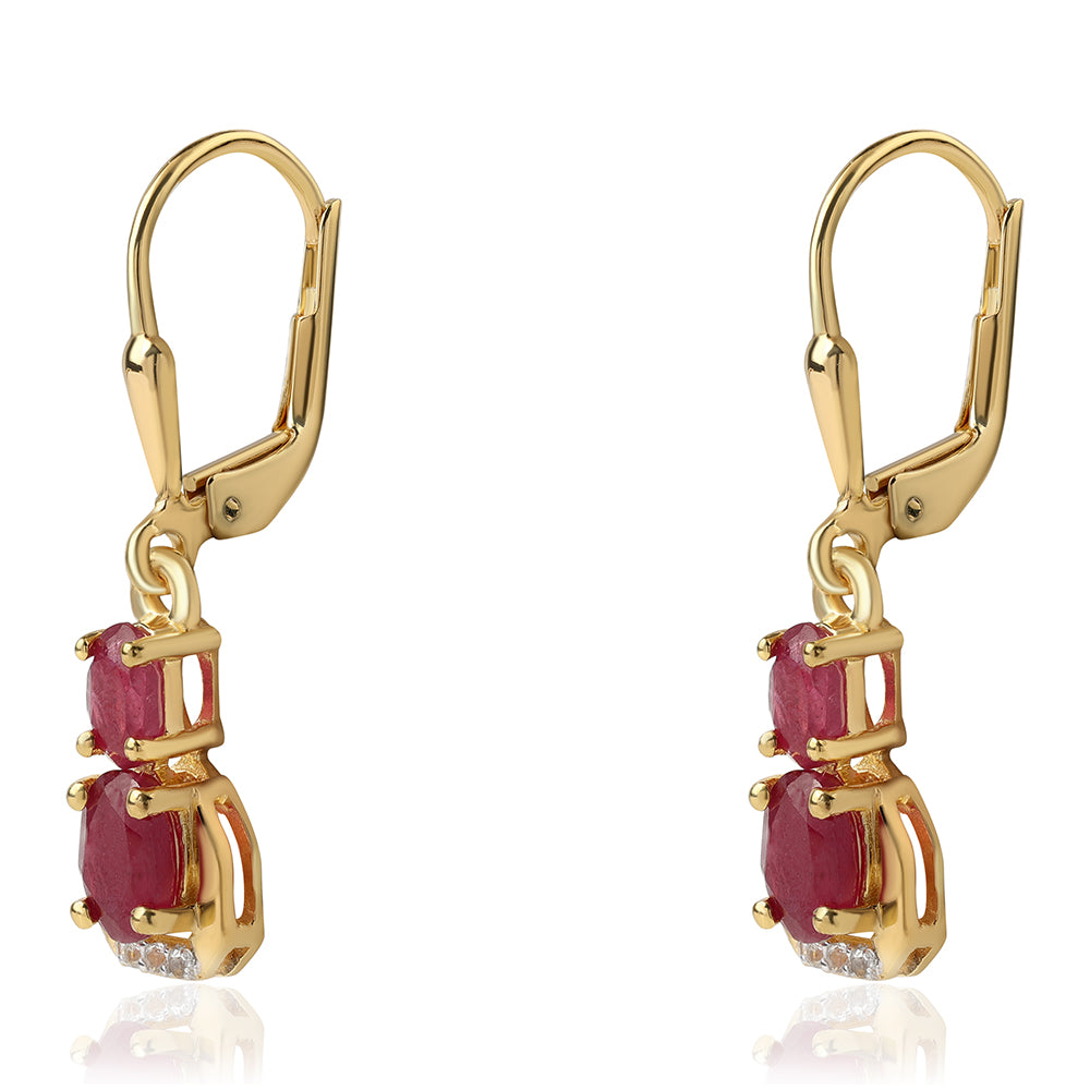 Kolczyki srebrne pozłacane z mozambickim rubinem i białym topazem 2 