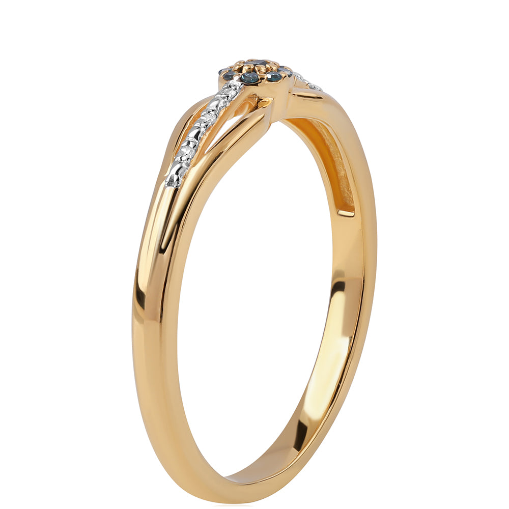 Pierścionek srebrny pozłacany z niebieskim diamentem i białym diamentem 2 