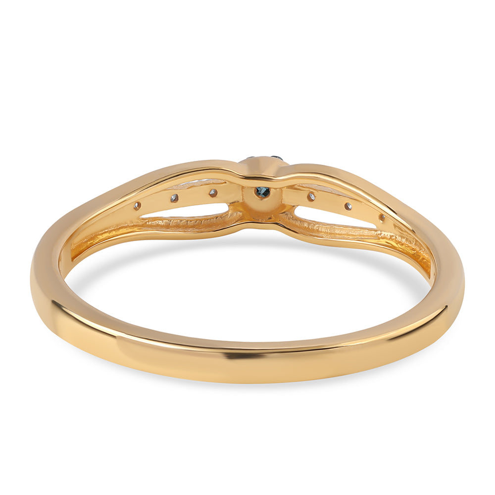 Pierścionek srebrny pozłacany z niebieskim diamentem i białym diamentem