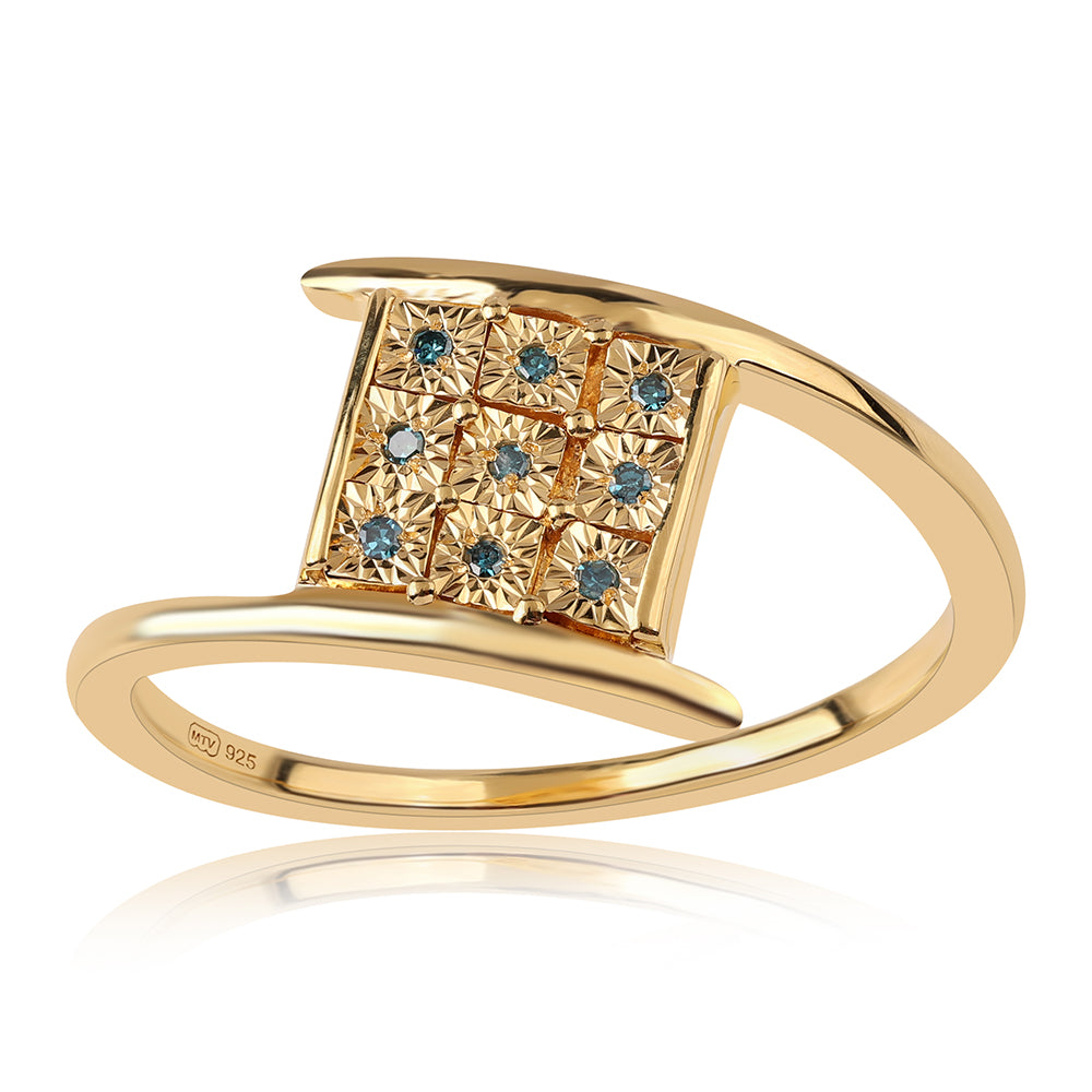 Pierścionek srebrny pozłacany z niebieskim diamentem