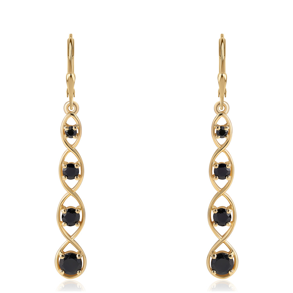 Kolczyki srebrne pozłacane z czarnym spinelem 1 