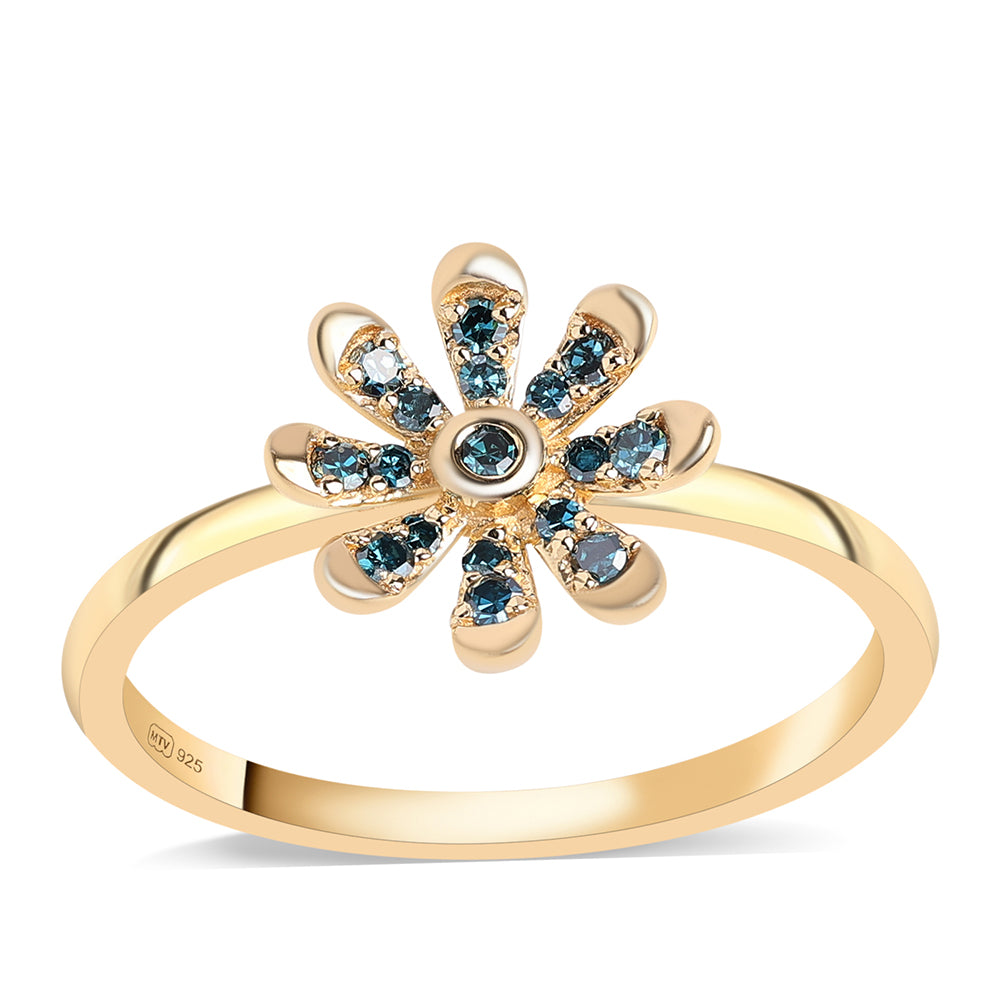 Pierścionek srebrny pozłacany z niebieskim diamentem