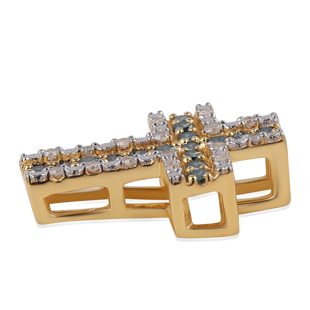 Zawieszka srebrna pozłacana z niebieskim diamentem i białym diamentem