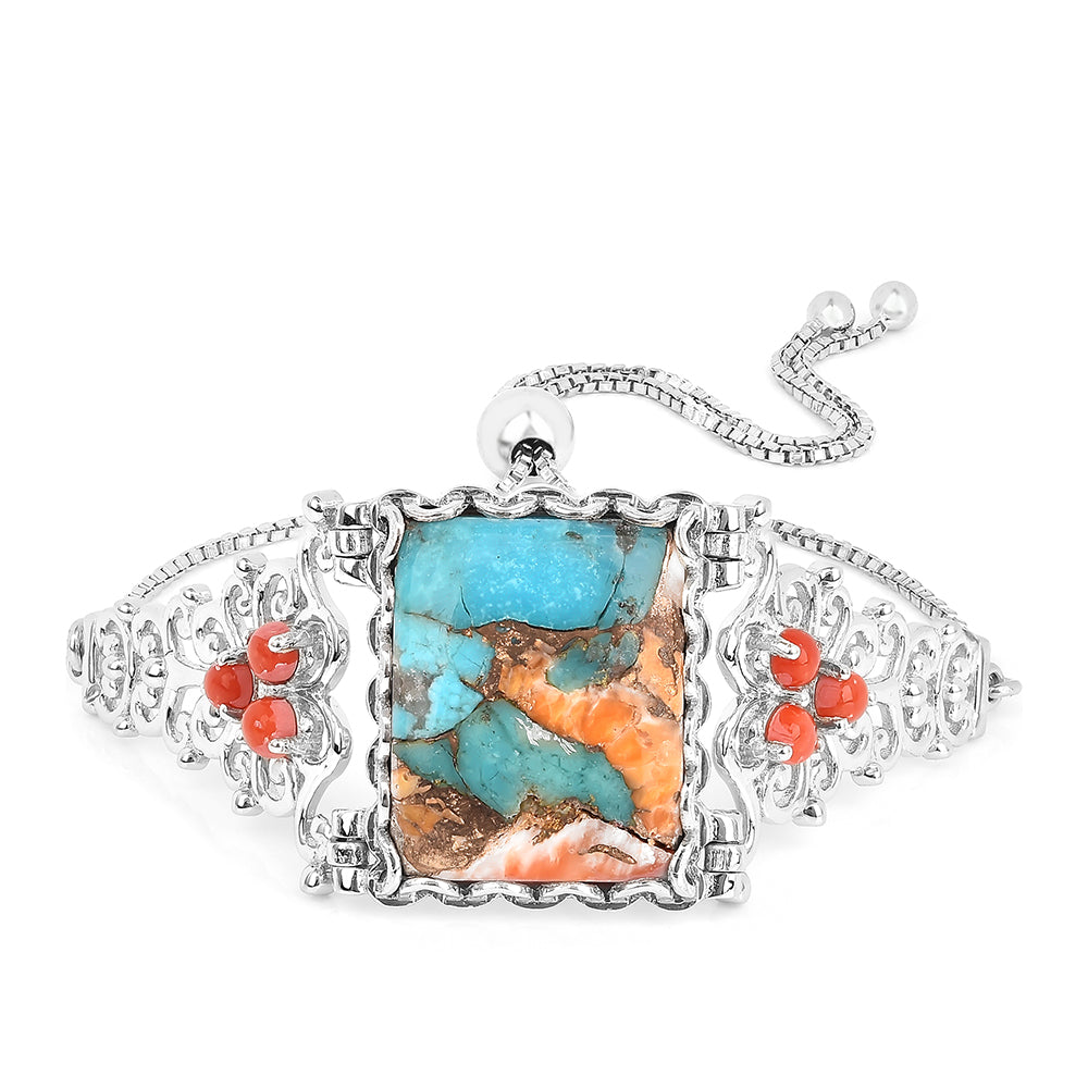 Bransoletka ze srebra próba 925 z turkusem Oyster i czerwonym koralem