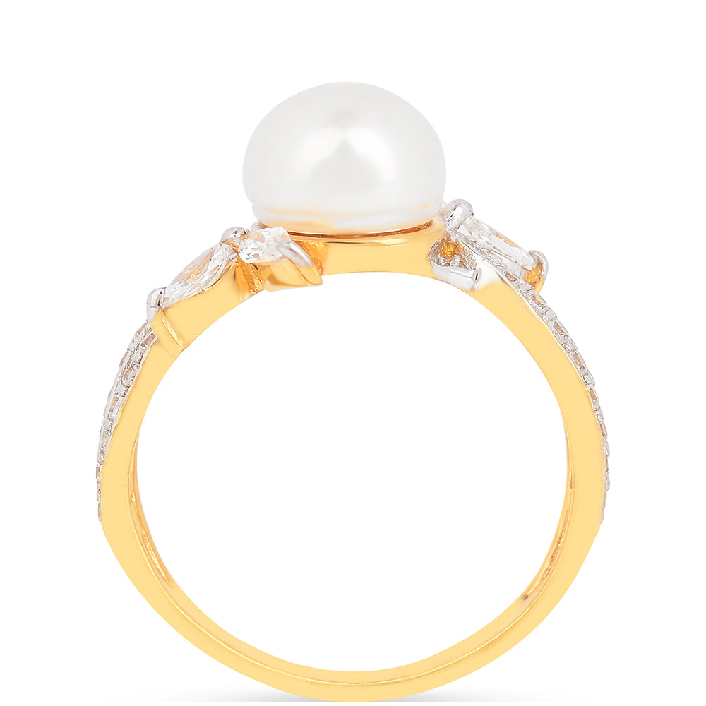 Pierścionek srebrny pozłacany z kremową perłą słodkowodną i białym cyrkonem 3 