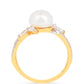 Pierścionek srebrny pozłacany z kremową perłą słodkowodną i białym cyrkonem