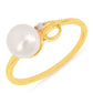 Pierścionek srebrny pozłacany z kremową perłą słodkowodną i białym cyrkonem