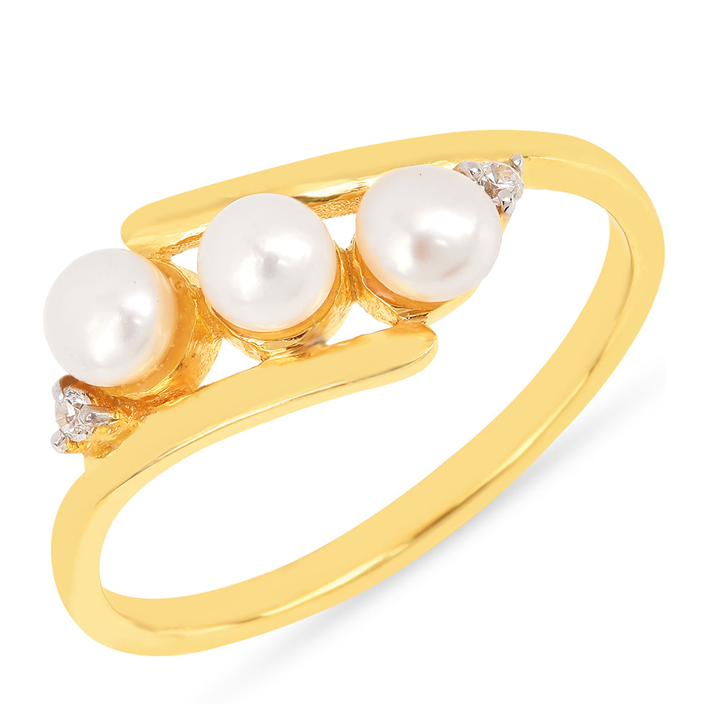 Pierścionek srebrny pozłacany z kremową perłą słodkowodną i białym cyrkonem 1 