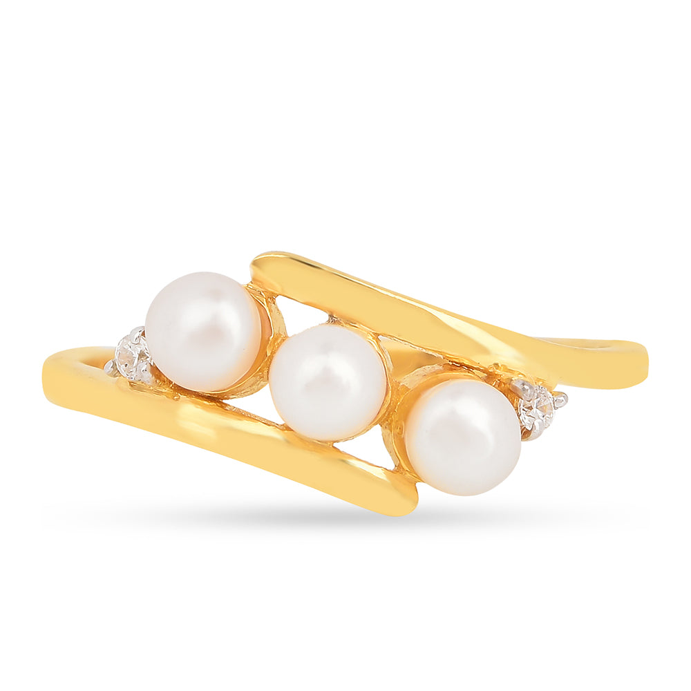 Pierścionek srebrny pozłacany z kremową perłą słodkowodną i białym cyrkonem