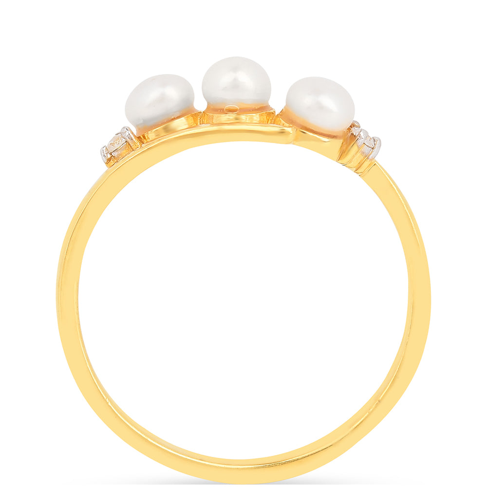 Pierścionek srebrny pozłacany z kremową perłą słodkowodną i białym cyrkonem