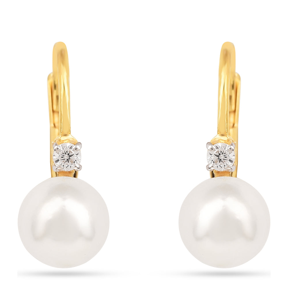 Kolczyki srebrne pozłacane z kremową perłą słodkowodną i białym cyrkonem