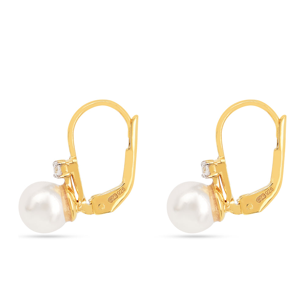 Kolczyki srebrne pozłacane z kremową perłą słodkowodną i białym cyrkonem 2 