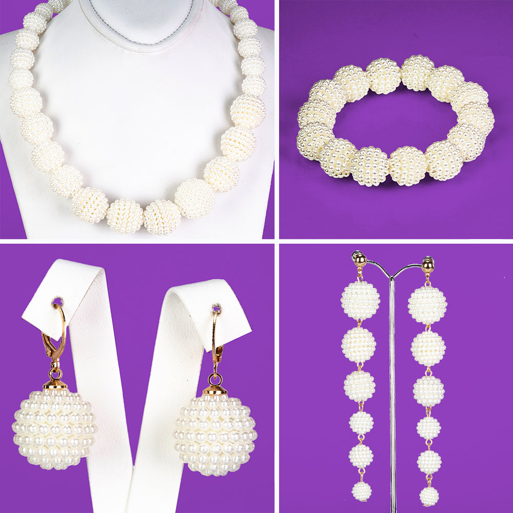 Zestaw pozłacane ze szklaną perłą ( Naszyjnik+Kolczyki+Bransoletka )