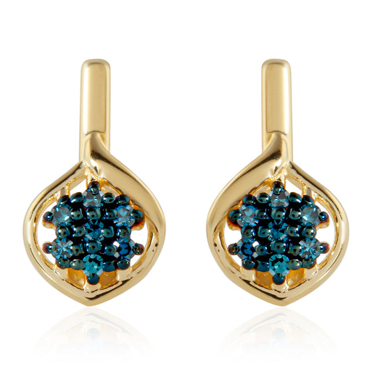 Kolczyki srebrne pozłacane z niebieskim diamentem