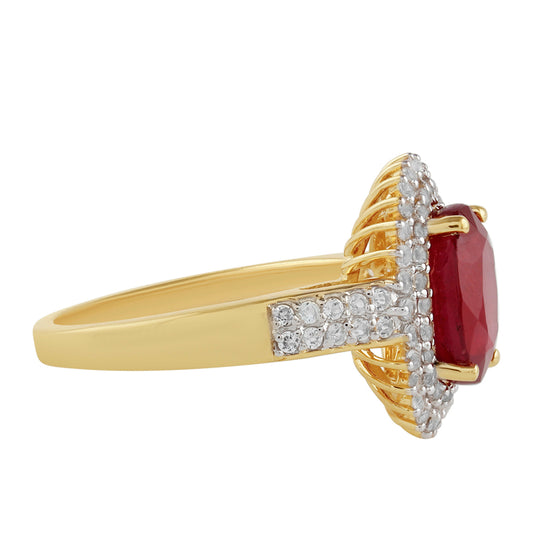 Pierścionek srebrny pozłacany z tajskim rubinem i białym topazem