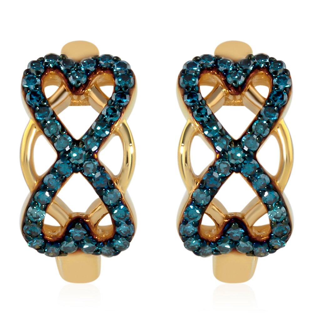 Kolczyki srebrne pozłacane z niebieskim diamentem