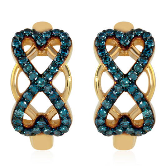 Kolczyki srebrne pozłacane z niebieskim diamentem