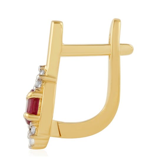 Kolczyki srebrne pozłacane z tajskim rubinem i białym topazem