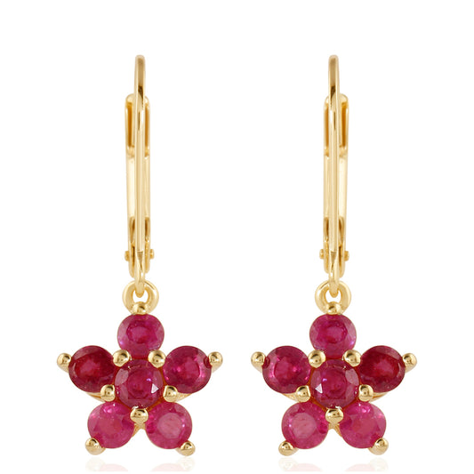 Kolczyki srebrne pozłacane z tajskim rubinem