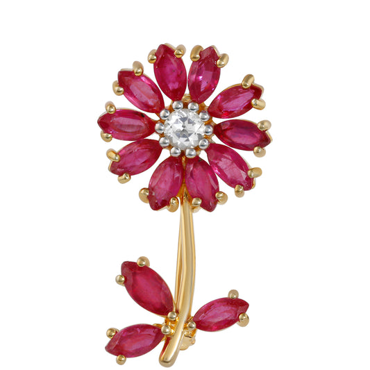 Broszka srebrny pozłacany z tajskim rubinem i białym topazem