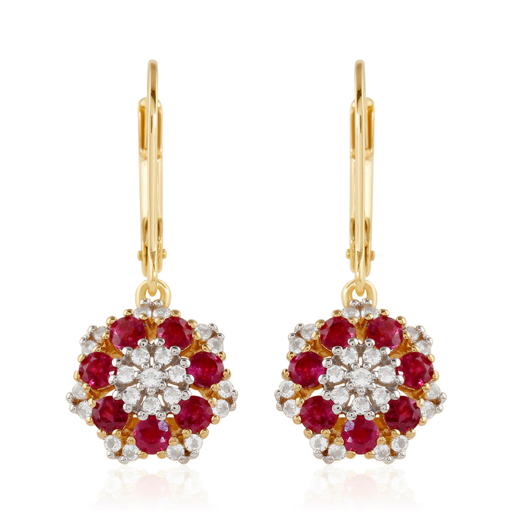 Kolczyki srebrne pozłacane z tajskim rubinem i białym topazem 1 