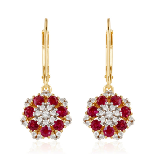 Kolczyki srebrne pozłacane z tajskim rubinem i białym topazem