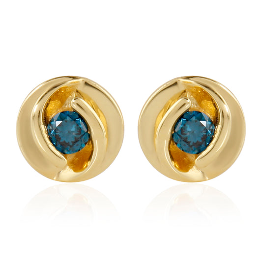 Kolczyki srebrne pozłacane z niebieskim diamentem