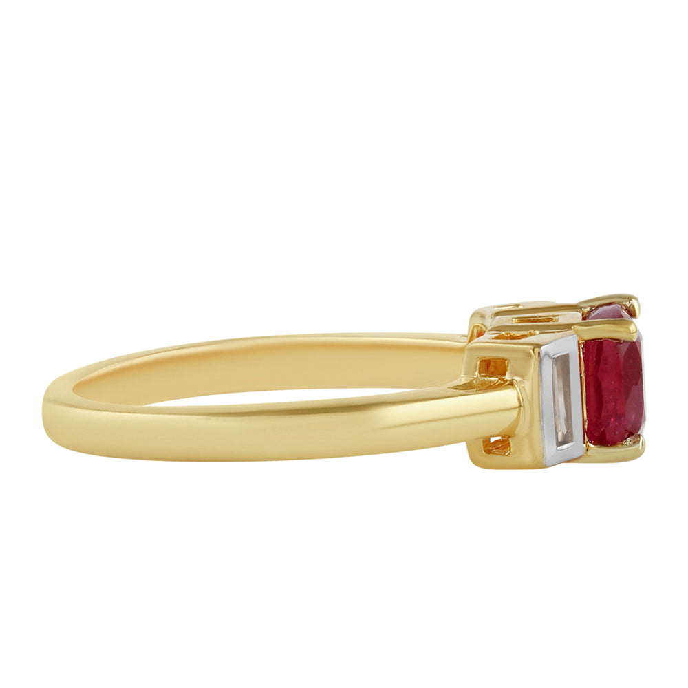 Pierścionek srebrny pozłacany z tajskim rubinem i białym topazem