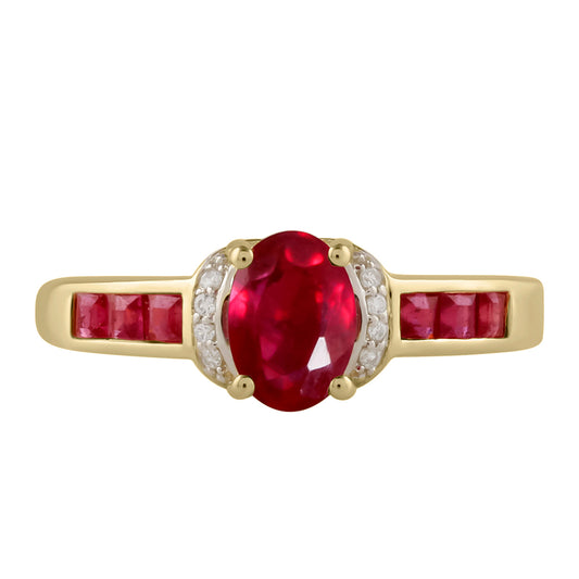 Pierścionek srebrny pozłacany z tajskim rubinem i białym topazem