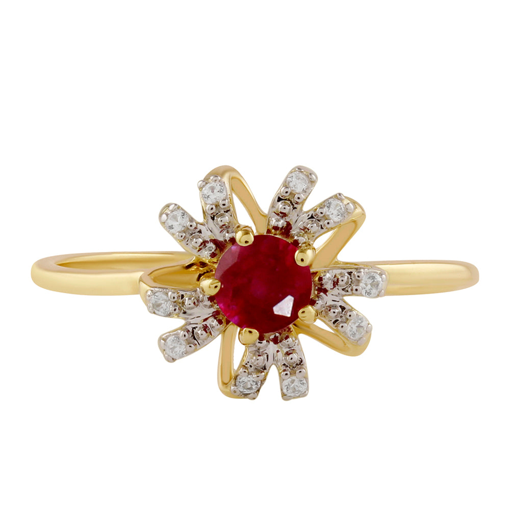 Pierścionek srebrny pozłacany z tajskim rubinem i białym topazem