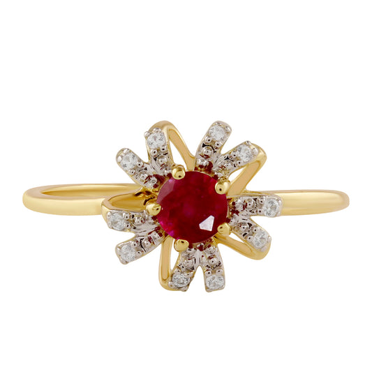 Pierścionek srebrny pozłacany z tajskim rubinem i białym topazem