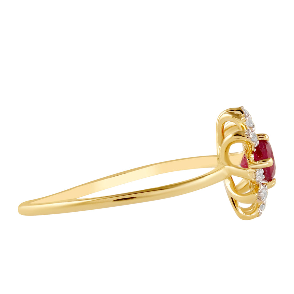 Pierścionek srebrny pozłacany z tajskim rubinem i białym topazem