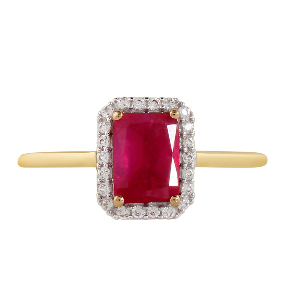 Pierścionek srebrny pozłacany z tajskim rubinem i białym topazem 1 