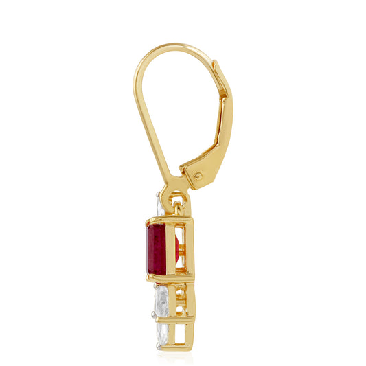 Kolczyki srebrne pozłacane z tajskim rubinem i białym topazem